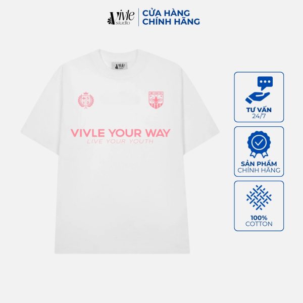 Mặt trước áo VIVLE YOUR WAY SỐ 08 màu trắng