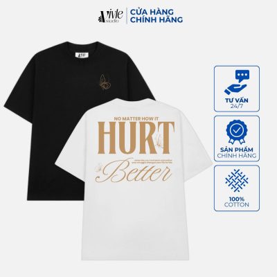 HURT-Áo thun unisex form rộng hai màu đen trắng