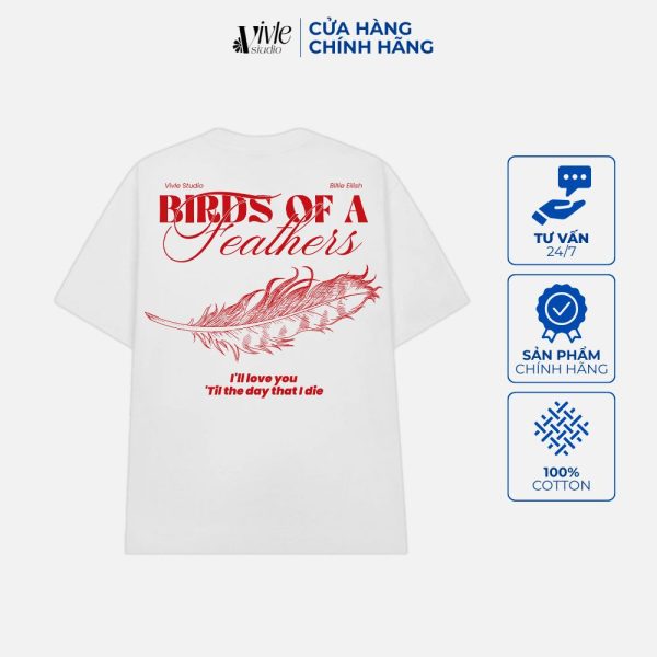 Mặt sau áo BIRDS OF A FEATHERS màu trắng