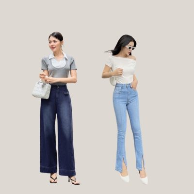 Nữ vai rộng nên mặc gì? Quần jeasns cạp cao